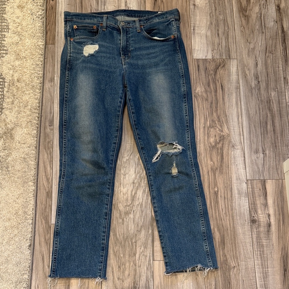 GAP Vintage Slim Mid Rise Distressed Blue Jeans